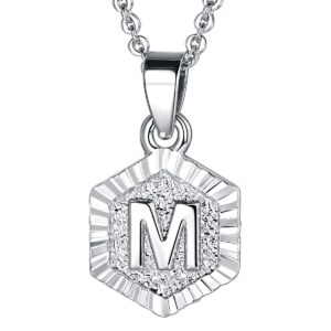 focalook letter pendant charm hexagon capital initial letter m pendant necklace for men women 20 inch adjustable link chain(m-platinum)