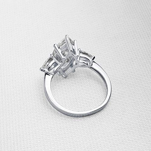 AINUOSHI Rhodium Plated 925 Sterling Silver Marquise Solitaire Cubic Zirconia CZ 3-Stone Anniversary Engagement Wedding Ring (6.5)