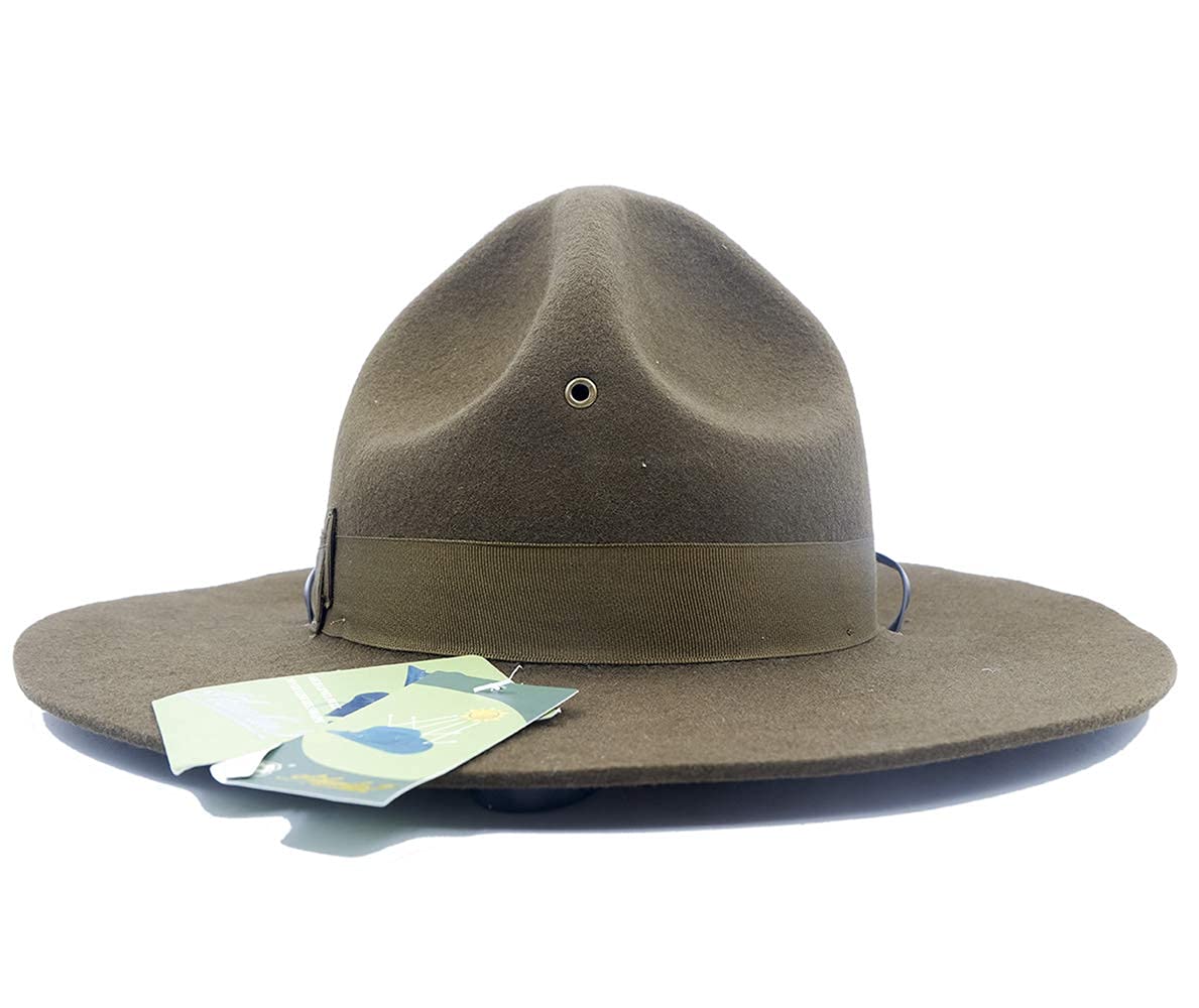 TingTingo Military Campaign Hat Drill Sergeant Instructor Mountie Ranger Hat 100% Wool Olive