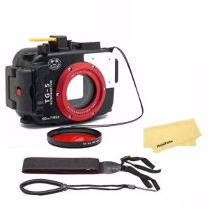 SeaFrogs Waterproof Housing Underwater Case for Olympus TG5 with 67mm Red Filter Combo, Applied to 60m/195ft