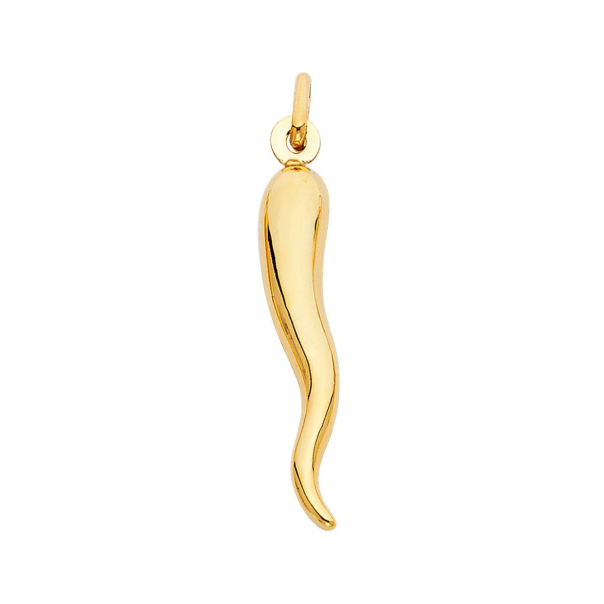 TGDJ 14k Yellow Gold Cornicello Italian Horn Charm Pendant - Height 30 MM Width 6 MM