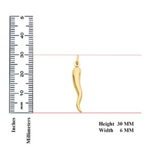 TGDJ 14k Yellow Gold Cornicello Italian Horn Charm Pendant - Height 30 MM Width 6 MM