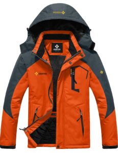 gemyse men's mountain waterproof ski snow jacket winter windproof rain jacket (orange grey,small)