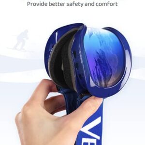 VELAZZIO Kids Ski Goggles, Snowboard Goggles OTG Snow Goggles Anti-Fog Double-Layer Lenses, 100% UV Protection (Blue Frame/Blue Lens with REVO Blue Coating (VLT 52%))