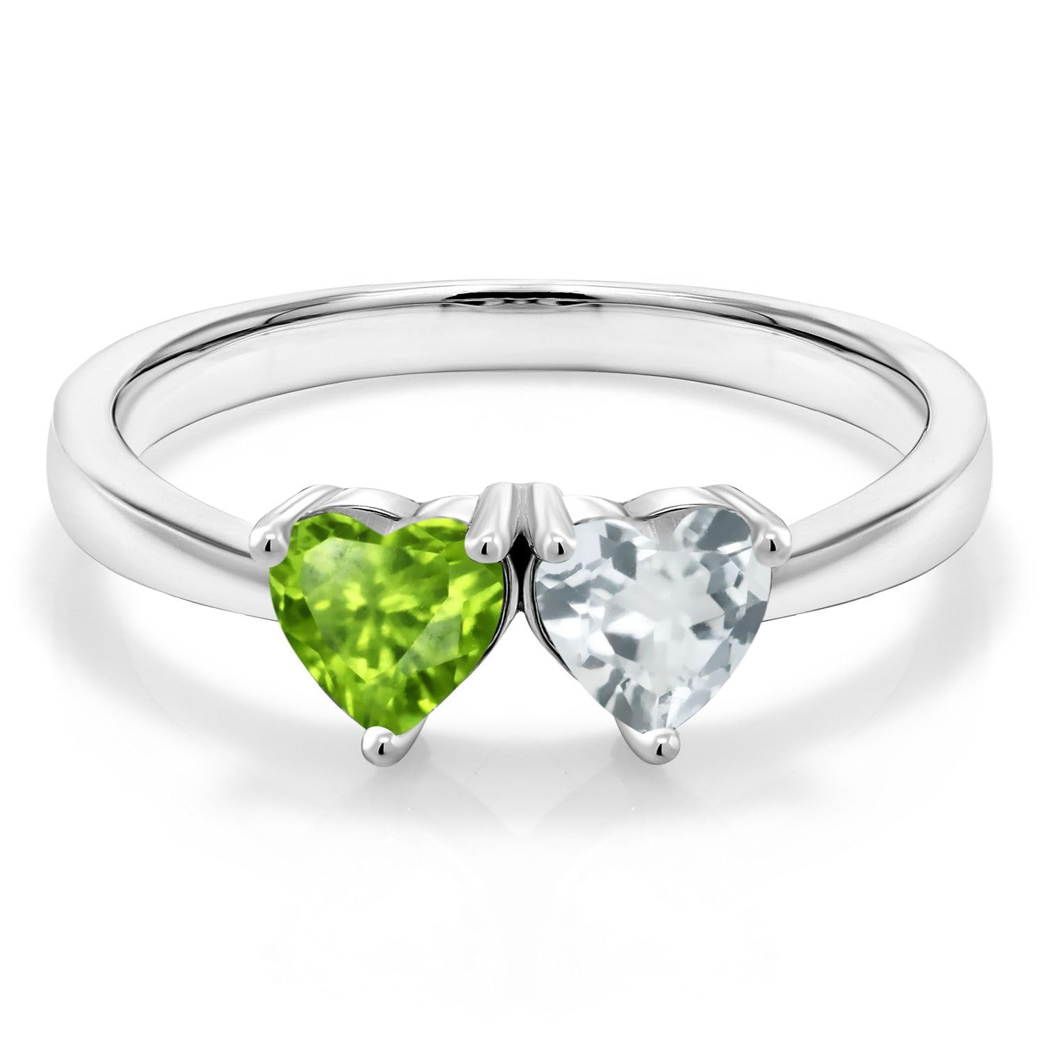 Gem Stone King 925 Sterling Silver Green Peridot and Sky Blue Aquamarine Women Ring (0.92 Cttw, Heart Shape, Gemstone Birthstone, Available In Size 5, 6, 7, 8, 9)