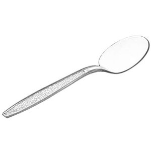 [300 Pack] Heavyweight Disposable Clear Plastic Soup Spoons - Engraved Design