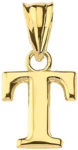 10k yellow gold fine mini dangling initial a-z charm 1/2" pendant - letter t