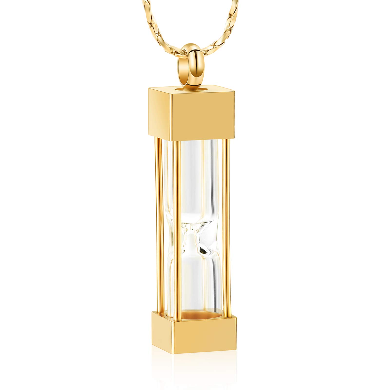 Imrsanl Glass Hourglass Cremation Jewelry Container Vial Urn Necklace Pendant Stainless Steel Cylinder Bottle Memorial Cremation Keepsake Jewelry for Women/Men (Gold)