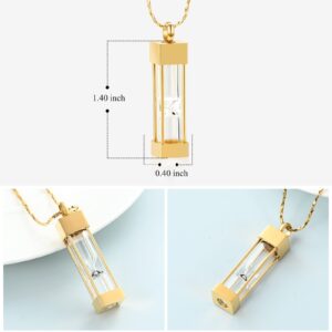 Imrsanl Glass Hourglass Cremation Jewelry Container Vial Urn Necklace Pendant Stainless Steel Cylinder Bottle Memorial Cremation Keepsake Jewelry for Women/Men (Gold)