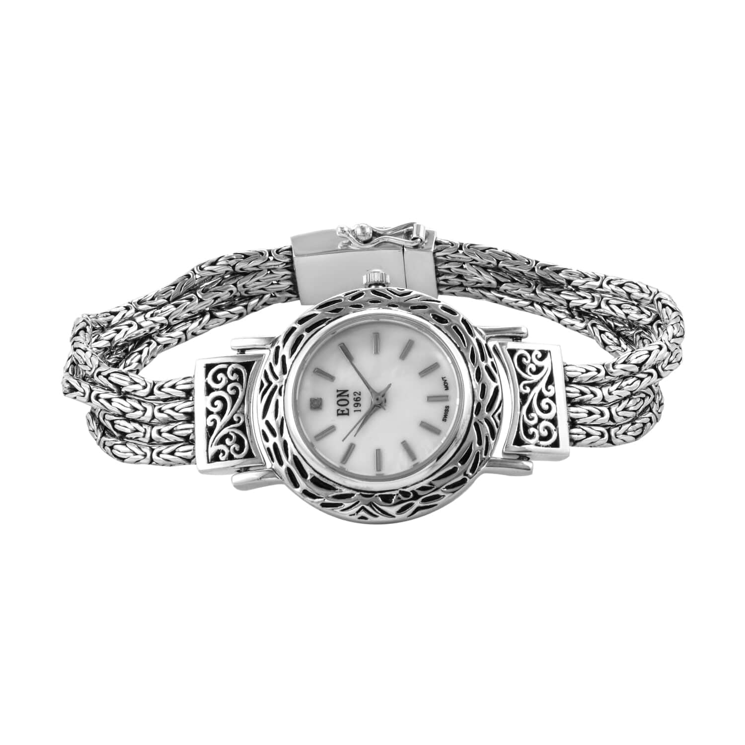 Shop LC 925 Sterling Silver EON 1962 Movement Swirl Watch Multi Row Bracelet for Women Water 3ATM Size 8" Engagement Anniversary Wedding Promise Birthday Gifts