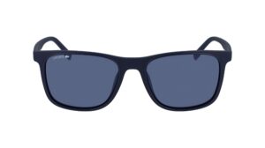 lacoste men's l882s rectangular sunglasses, blue/solid blue flash, 55 mm