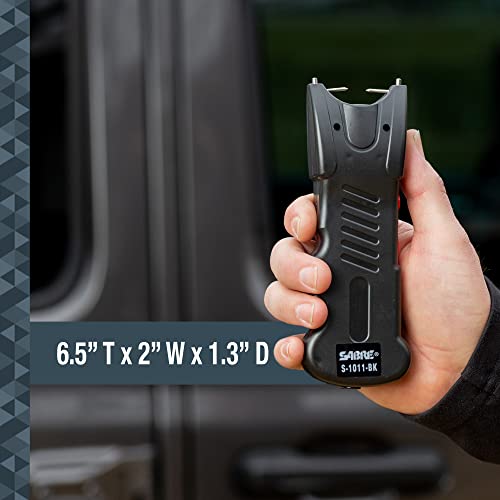 SABRE 2-in-1 Stun Gun with Flashlight & Belt Holster, .84 Microcoulombs (µC) Charge, 120 Lumen Flashlight, High, Low, & Strobe Light Modes, Safety Switch, Rechargeable, Ergonomic Grip, Compact Design