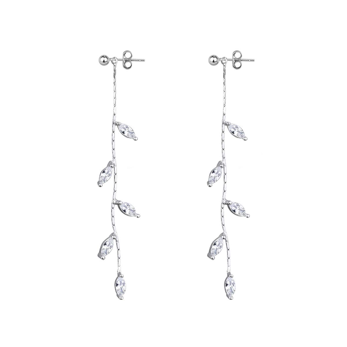 SLUYNZ 925 Sterling Silver Droplet Dangle Earrings Chain for Women Olive Leaf Wedding Dangle Earrings Bridal Earrings (A-Silver)