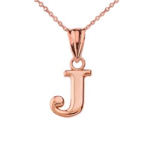 14k rose gold fine dangling initial letter j charm pendant with rolo chain - 16"