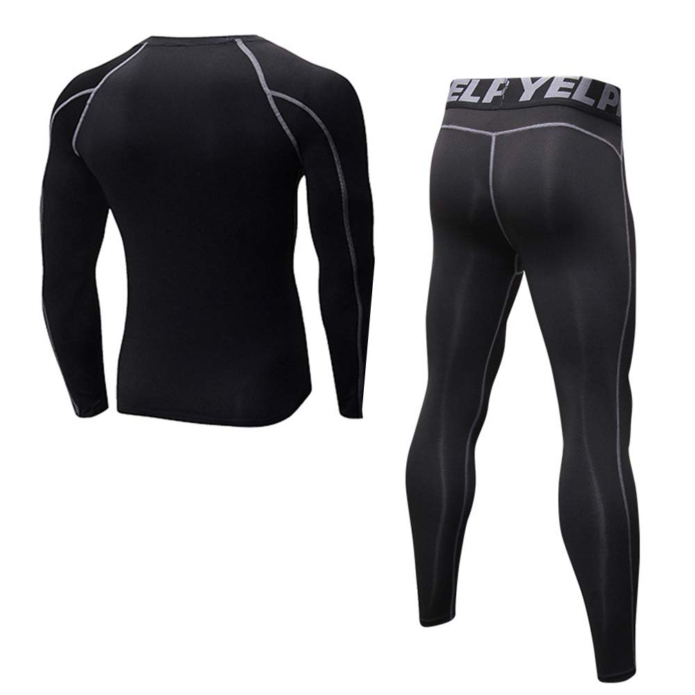 Minghe Mens Thermal Underwear Base Layer Men Cold Weather Gear Thermal Shirt and Pants Sports Long Johns Set, Black Black Line, Medium