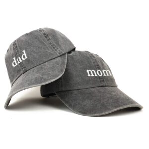 Trendy Apparel Shop Mom and Dad Pigment Dyed Couple 2 Pc Cap Set - Black - Black