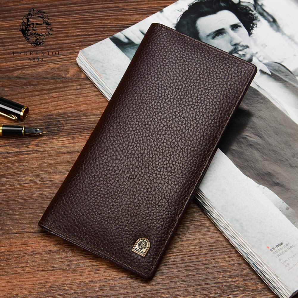 LAORENTOU Genuine Leather Wallet for Men Bifold Wallets with Zipper Coin Pocket Casual Men Purse Slim Wallet Purse for Men