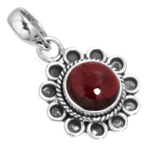 JEWELOPORIUM Solid 925 Sterling Silver Pendant Natural Garnet Gemstone Handcrafted Jewelry (33516_P)