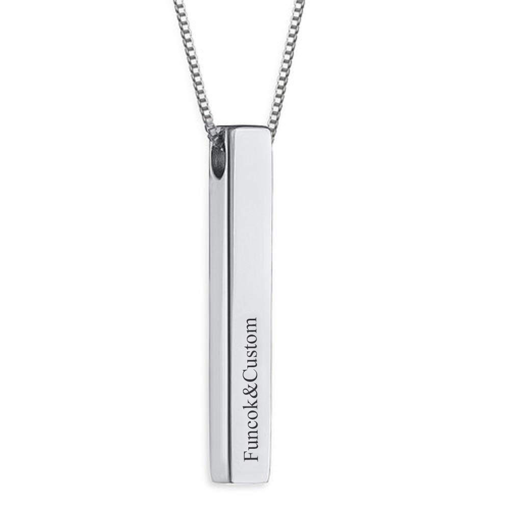 Funcok Personalized Jewelry Name Pendant Necklace 3D Bar Silver Stainless Steel Custom Made Gifts