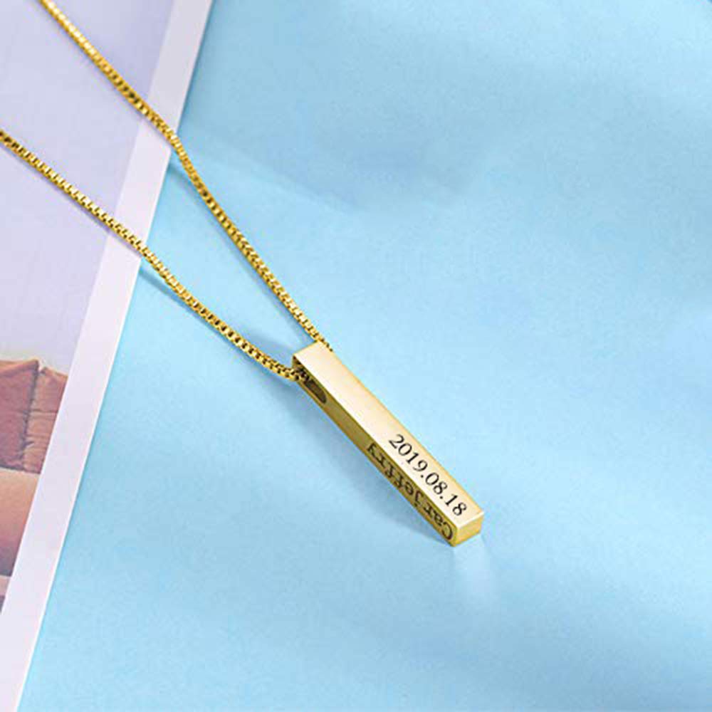 Funcok Personalized Jewelry Name Pendant Necklace 3D Bar Silver Stainless Steel Custom Made Gifts