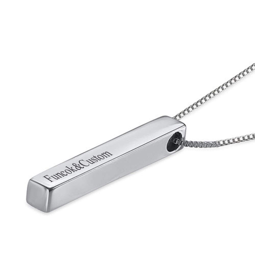 Funcok Personalized Jewelry Name Pendant Necklace 3D Bar Silver Stainless Steel Custom Made Gifts