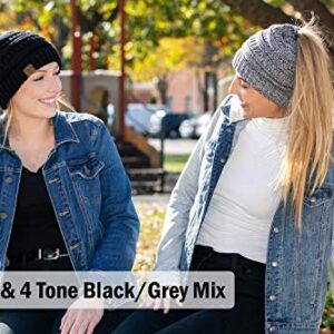 Funky Junque Messy Bun Beanie Tail Bundle - 1 Black, 1 Heather Grey (2 Pack)