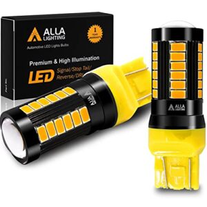 alla lighting 2800lm 7440 7443 led turn signal lights bulbs, amber yellow t20 7440na 7444na 7442nak wy21w 7443na 992 blinker lamps replacement xtreme super bright 12v 5730 33-smd dual filament