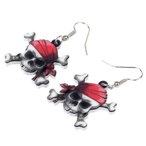 NEWEI Acrylic Halloween Sweet Pirate Skull Earrings Drop Dangle Fashion Charms Jewelry For Women Gift (Multicolor)