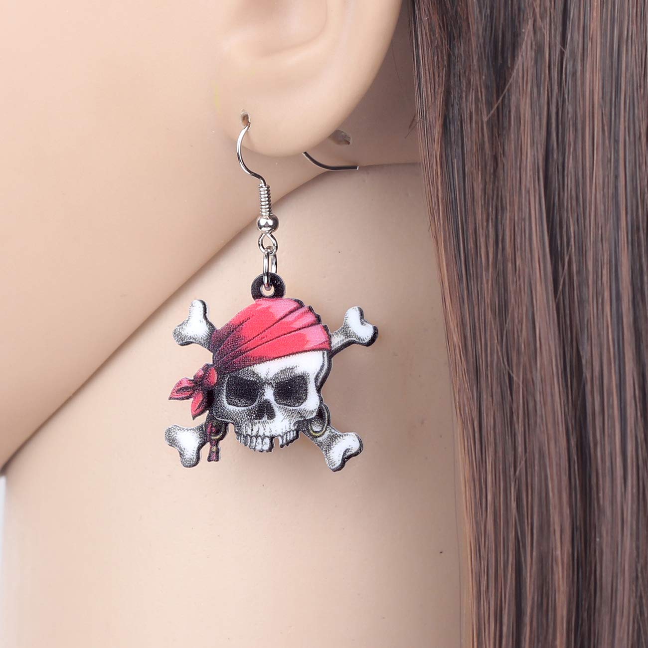 NEWEI Acrylic Halloween Sweet Pirate Skull Earrings Drop Dangle Fashion Charms Jewelry For Women Gift (Multicolor)