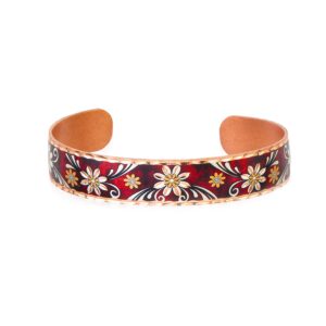 front line jewelry women's red flower bracelets cuff daisy flowers bracelets on a copper cuff with a red background. valentine's day gifts