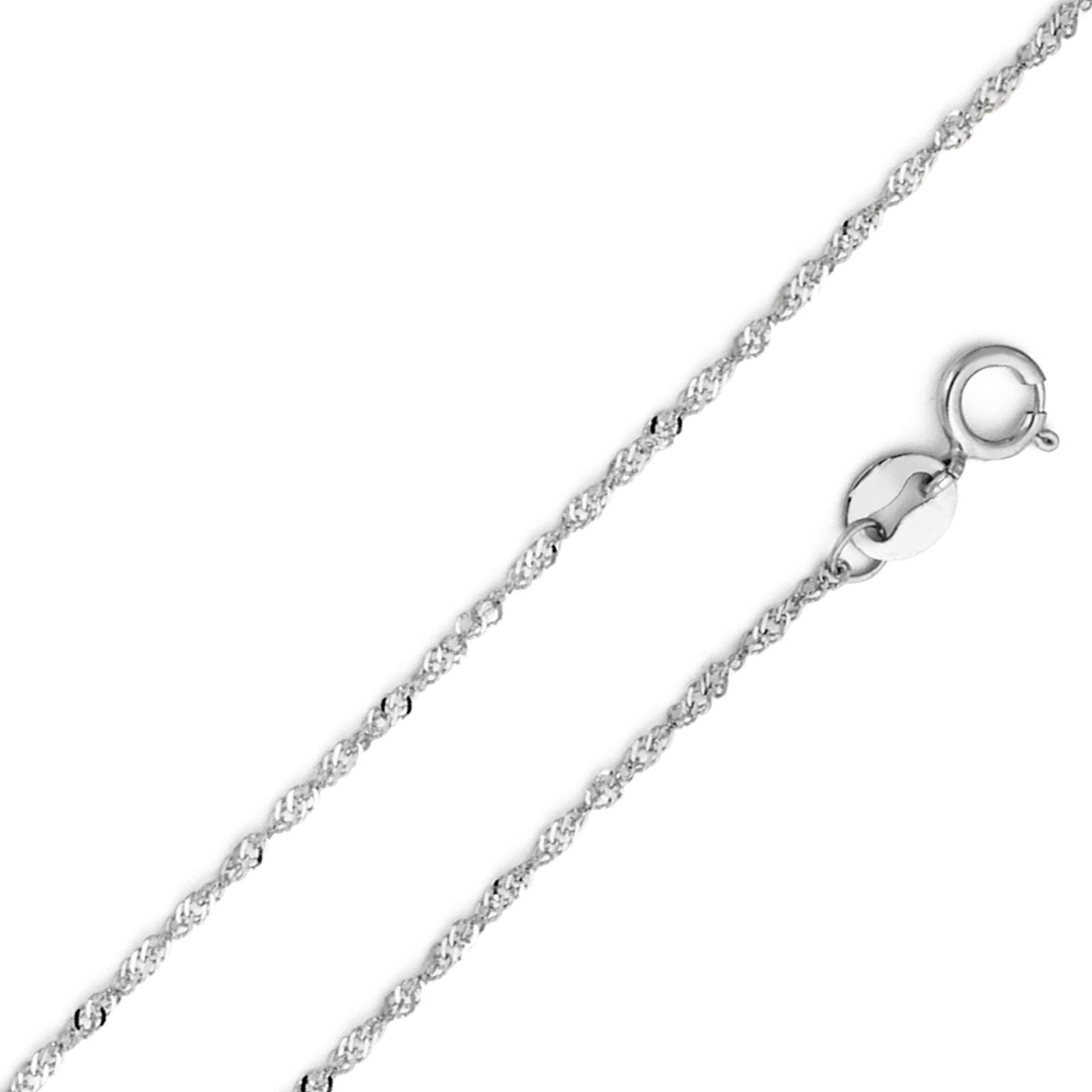 TGDJ 14k Yellow OR White Gold Solid 0.9mm Singapore Chain Necklace with Spring Ring Clasp - Great Gift for Christmas, Birthday & All Occasions (Avg. Weight 1 Grams/Length 22 in)