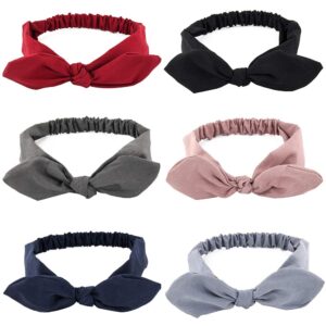 Yeshan Elastic Solid Colors Knotted Bow Fashion Headband Rabbit ears Hairband Turban Headwrap,Pack of 6