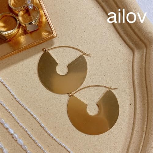 ailov 18K Gold Plated Tribal Bohemian Round Disc Earrings for Women Coin Dangling Drop Boho Jewelry (Round Drop without Pearl)