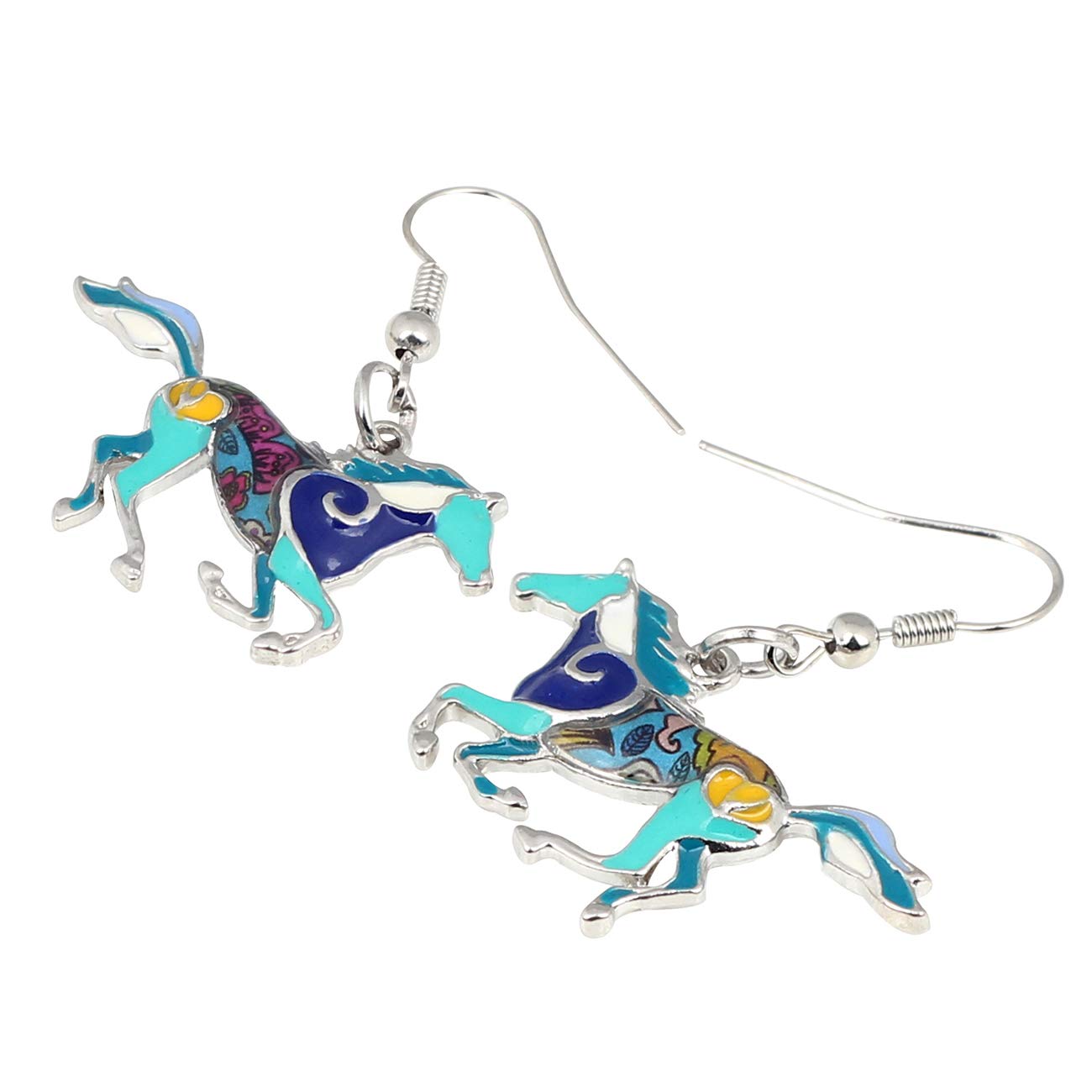 NEWEI Enamel Alloy Sweet Running Horse Earrings Drop Dangle Fashion Animal Jewelry For Women Gift (Blue)