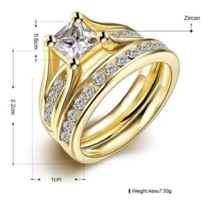 Two Rings His Hers Wedding Ring Sets Couples Rings Women's 10k Yellow Gold Filled White CZ Wedding Engagement Ring Bridal Sets & Men's Stainless Steel Wedding Band