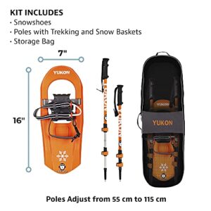 Yukon Charlie's Penguin Children's Molded Snowshoe Kit, 7-inch x 16-inch, Includes Snowshoes, Trekking Poles and Travel Bag