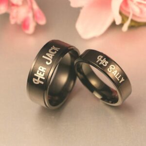 6mm His Sally Black Stainless Steel Romantic Women Ring Promise Anniversary Engagement Wedding Band (Her Size 7)