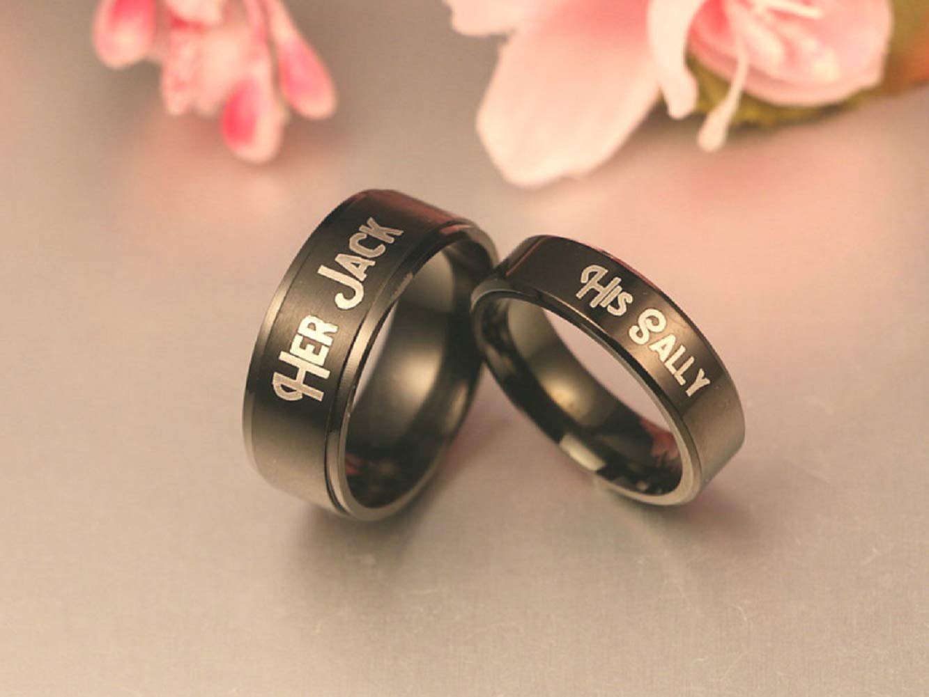 6mm His Sally Black Stainless Steel Romantic Women Ring Promise Anniversary Engagement Wedding Band (Her Size 7)