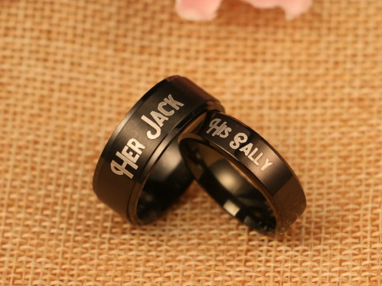 6mm His Sally Black Stainless Steel Romantic Women Ring Promise Anniversary Engagement Wedding Band (Her Size 7)