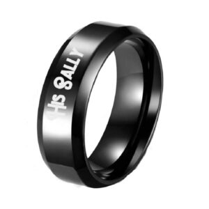 6mm His Sally Black Stainless Steel Romantic Women Ring Promise Anniversary Engagement Wedding Band (Her Size 7)