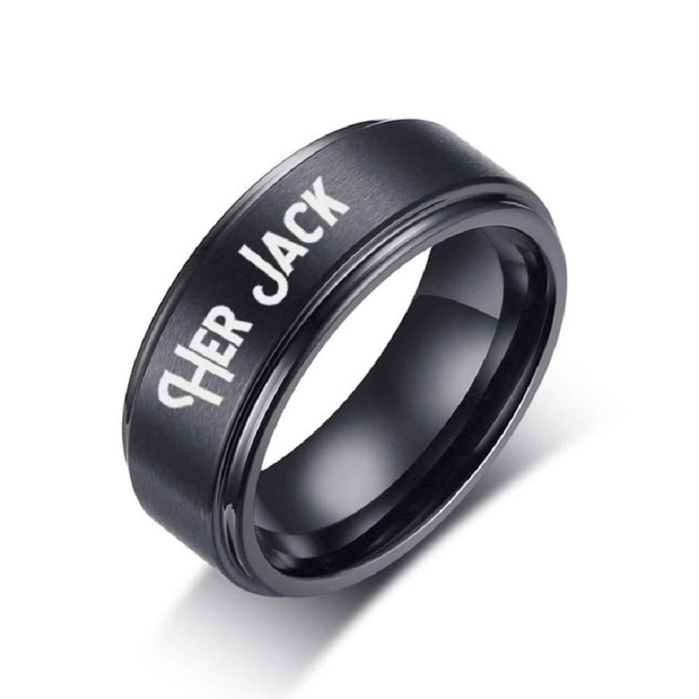 6mm His Sally Black Stainless Steel Romantic Women Ring Promise Anniversary Engagement Wedding Band (Her Size 7)