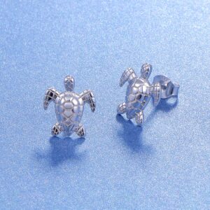 (Health and Longevity) S925 Sterling Silver Sea Turtle Animal Stud Earring for Women