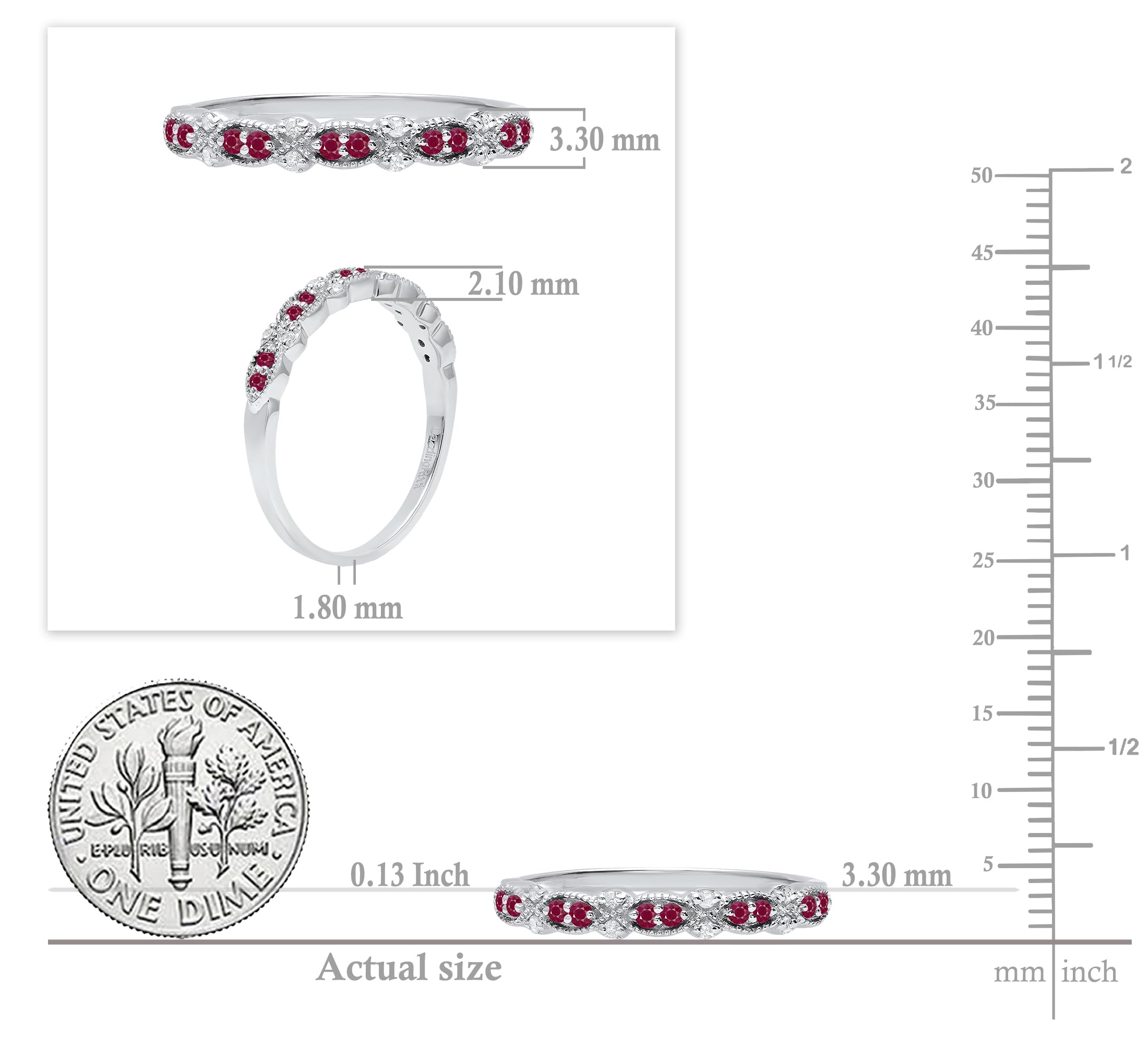 Dazzlingrock Collection Round Ruby & White Diamond Marquise Miligrain Ring for Women in 925 Sterling Silver Size 6