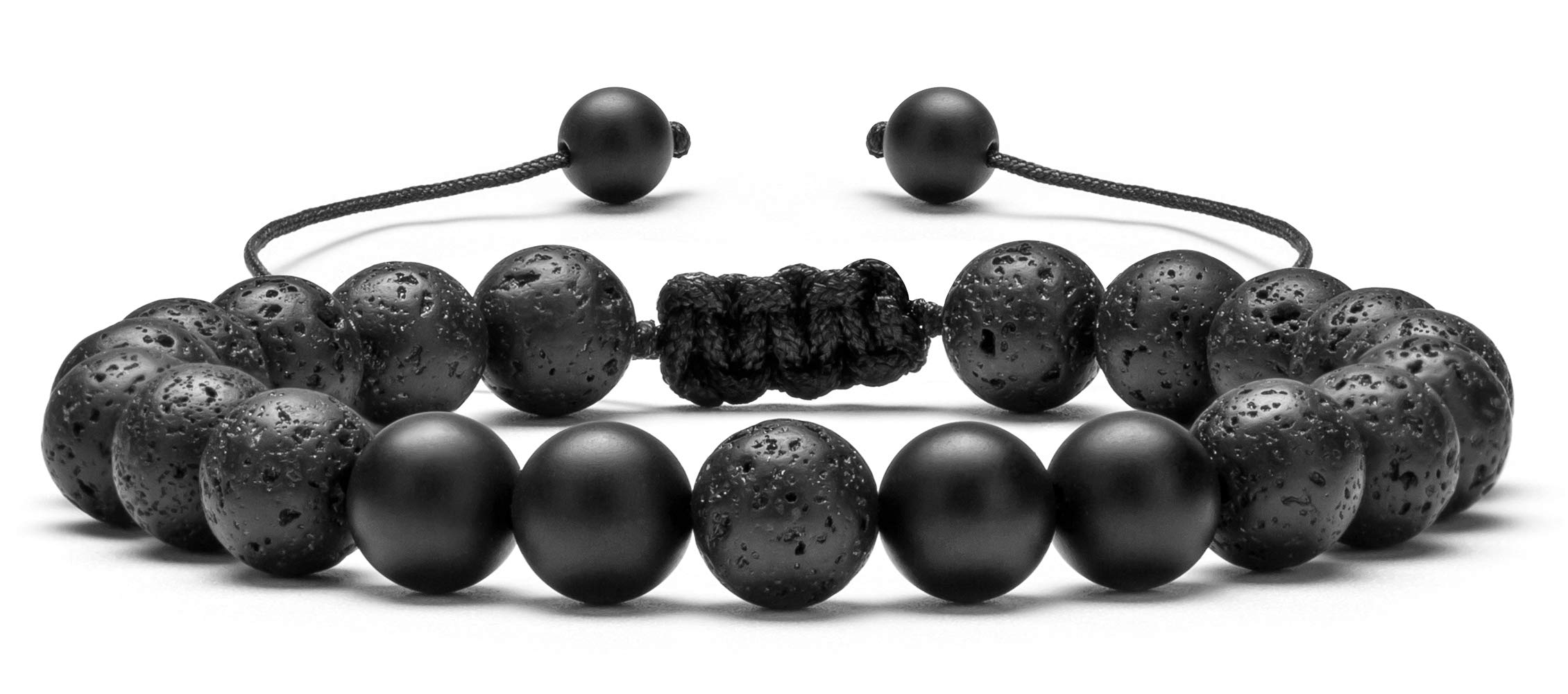 Hamoery Men Women 8mm Lava Rock Aromatherapy Anxiety Essential Oil Diffuser Bracelet Adjustable Natural Stone Yoga meditation relaxation Beads Bracelet Bangle(Matte Black Agate)