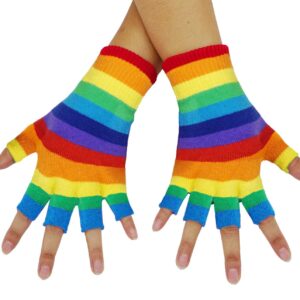 Bienvenu Unisex Half Finger Gloves Kint Convertible Fingerless Winter Mitten, Rainbow