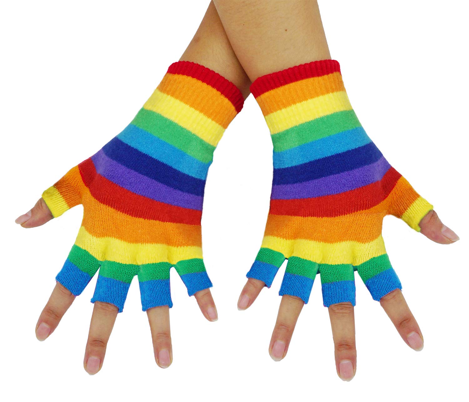 Bienvenu Unisex Half Finger Gloves Kint Convertible Fingerless Winter Mitten, Rainbow