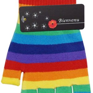 Bienvenu Unisex Half Finger Gloves Kint Convertible Fingerless Winter Mitten, Rainbow