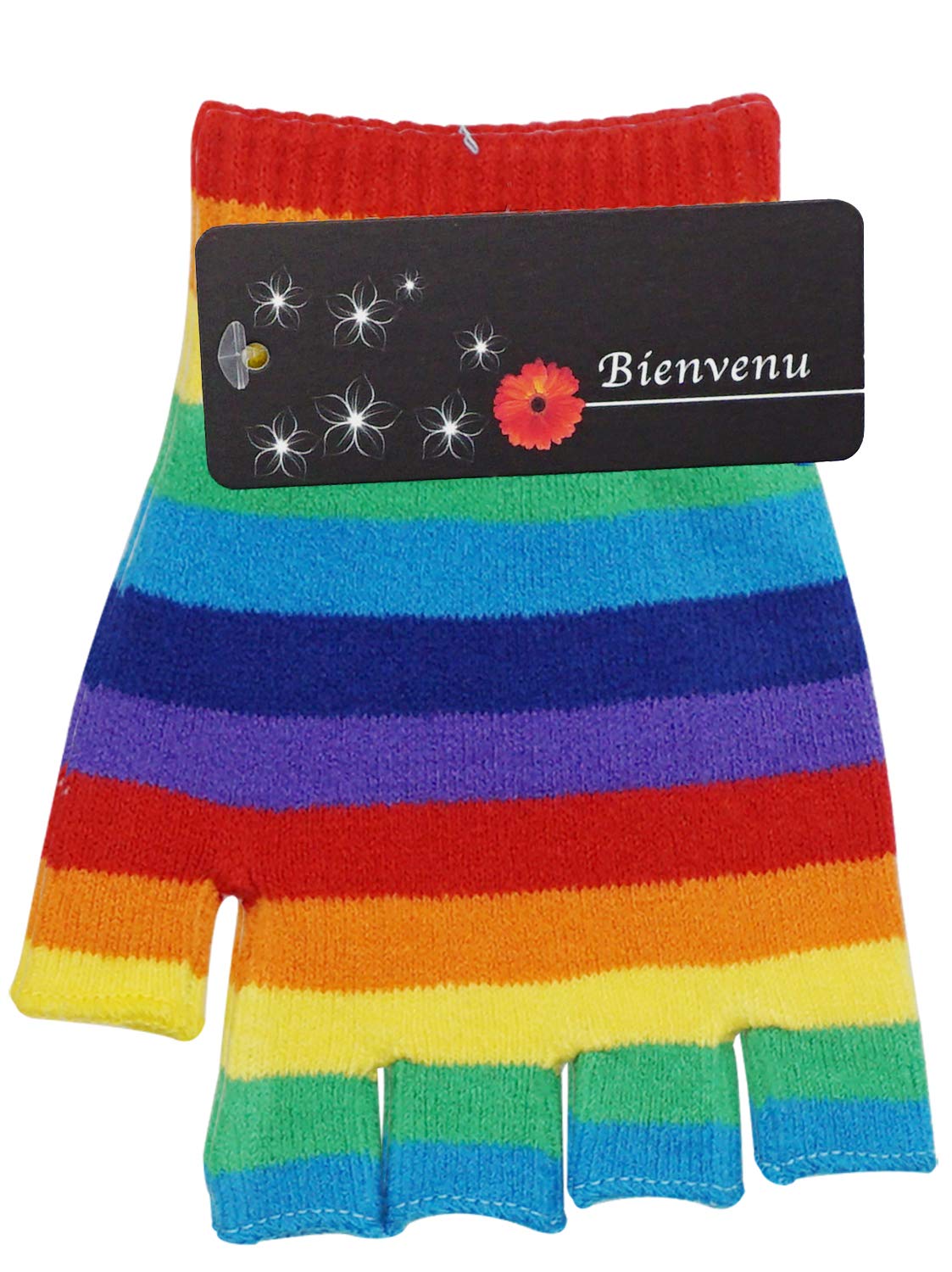 Bienvenu Unisex Half Finger Gloves Kint Convertible Fingerless Winter Mitten, Rainbow