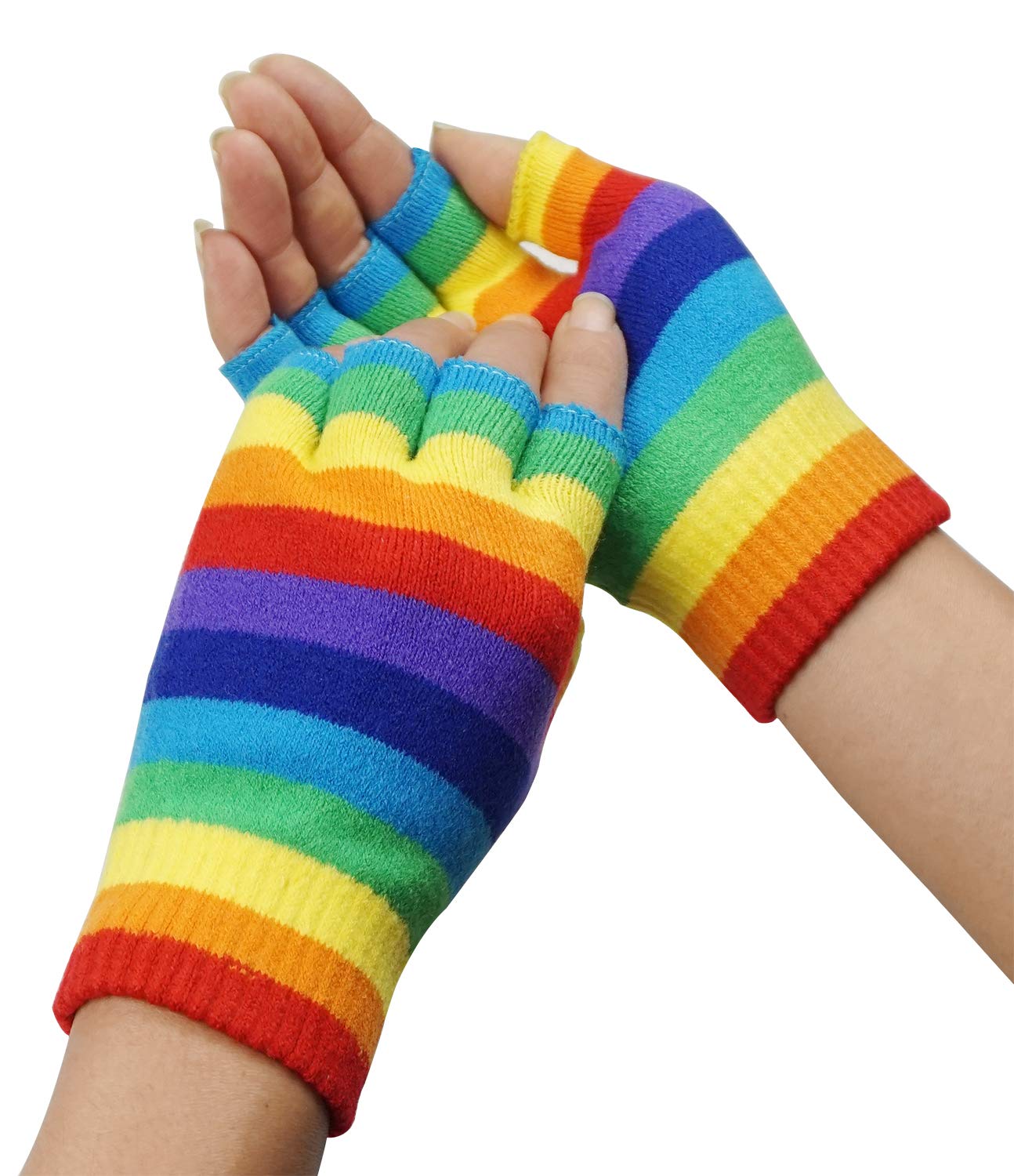 Bienvenu Unisex Half Finger Gloves Kint Convertible Fingerless Winter Mitten, Rainbow