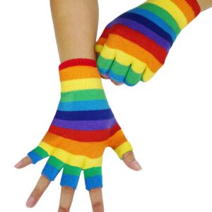 Bienvenu Unisex Half Finger Gloves Kint Convertible Fingerless Winter Mitten, Rainbow